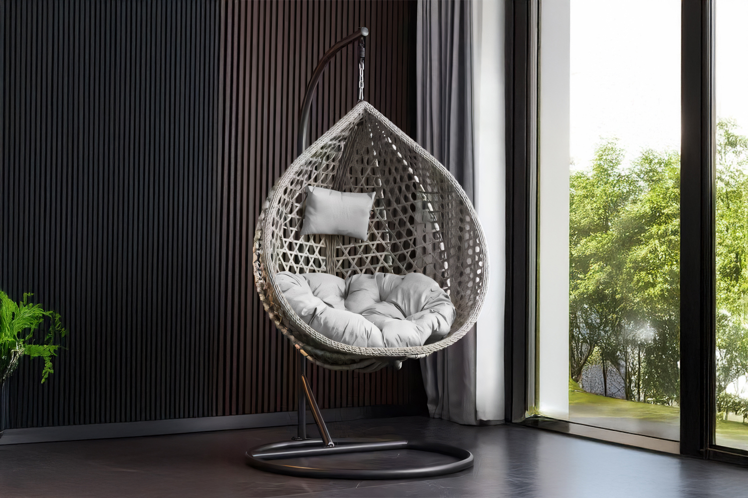 DAKOTA Rattan Outdoor Hanging Egg Chair (Grey)