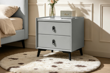 Picture of AUGUSTA 2-Drawer Sintered Stone Top Bedside Table (Light Grey)