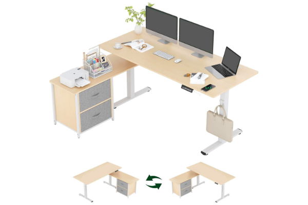 Picture of NEXUS 160 Electric Height-Adjustable Standing Desk With Cabinet Shelf & LED Display & USB Charging Port (Light Oak)