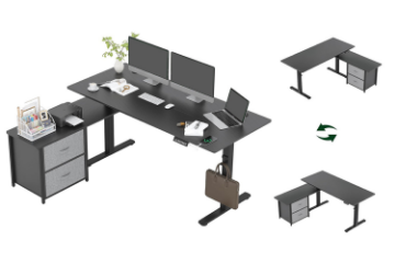 Picture of NEXUS 160 Electric Height-Adjustable Standing Desk With Side Cabinet Shelf & LED Display & USB Charging Port (Black)
