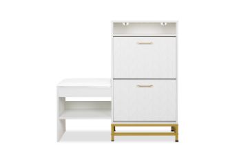 Picture of  [FLOOR MODEL CLEARANCE] ZAKI 2-Drawer Shoe Storage Cabinet with Cushioned Seat & LED Lighting
