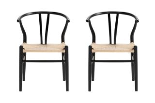 Picture of WISHBONE Solid Beech Wood Y Replica Chair (Black) - 2 Chairs in 1 Carton