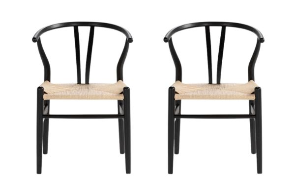 Picture of WISHBONE Solid Beech Wood Y Replica Chair (Black) - 2 Chairs in 1 Carton