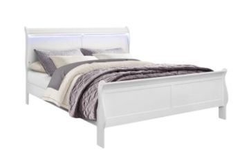 Picture of LOUIS 4PC Hevea Wood with LED Lighting Bedroom Set in Queen Size (White) 