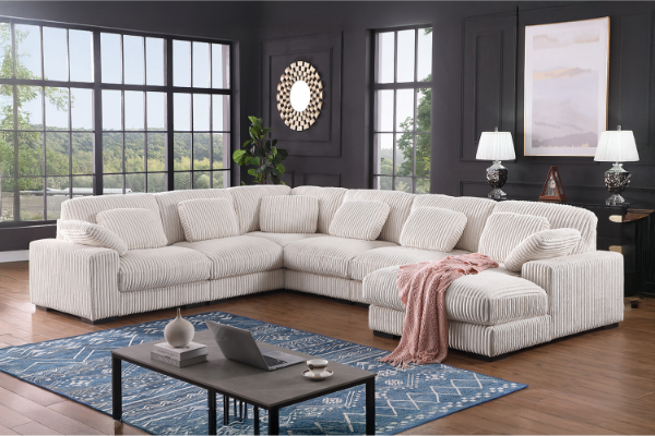 Picture of PAULINA Corduroy Fabric Modular Chaise Facing Right Sofa Set