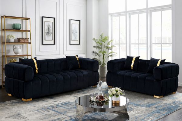 Picture of VEGAS Chesterfield Velvet  Sofa (Black)  - 3+2 Sofa Set