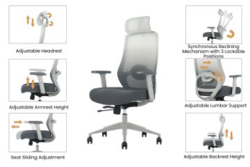 Picture of AVERY High Back Office Chair with Adjustable Headrest & Backrest, Adjustable Lumbar Support and Seat Slider