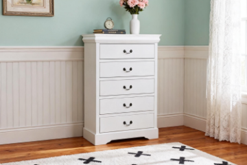Picture of LOUIS 5-Drawer Hevea Wood Tallboy with LED Lighting (White)