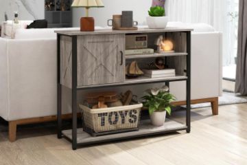 Picture of [FLOOR MODEL CLEARANCE] BESTIER Console Table with Storage Cabinet and Shelves  (Grey)
