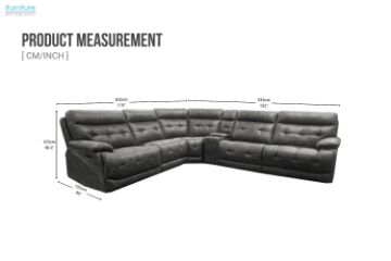 Picture of SOMNIX Air Leather Manual Reclining Sectional Sofa with Storage Console & Cup Holders & USB & Type-C Ports (Charcaol)