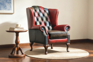 Picture of WILLIFORD 100% Genuine Leather Chesterfield High Back Wing Patchwork 1 Seater Sofa/Armchair/Sofa Chair (Multicolour)