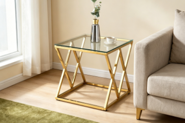 Picture of DIAMOND 55 Glass Top with Golden Stainless Steel Frame Side Table