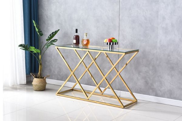 Picture of [FLOOR MODEL CLEARANCE] DIAMOND 120 Glass Top Console Table with Golden Stainless Frame