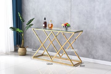 Picture of [FLOOR MODEL CLEARANCE] DIAMOND 120 Glass Top Console Table with Golden Stainless Frame