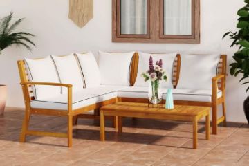 Picture of [FLOOR MODEL CLEARANCE]  WATFORD Solid Acacia Wood Outdoor Lounge Corner Sofa Set