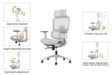 Picture of FLEXO Height Adjustable Mesh Seat Office Chair with Adjustable Headrest & Backrest, Seat Slider (Grey)