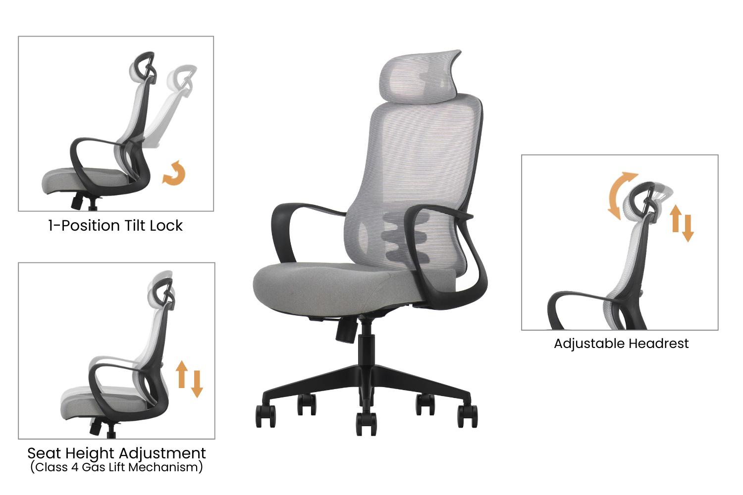 ZYLO High Back Office Chair with Adjustable Headrest & Backrest