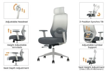 Picture of AVERY High Back Office Chair with Adjustable Headrest, Adjustable Lumbar Support and Seat Slider
