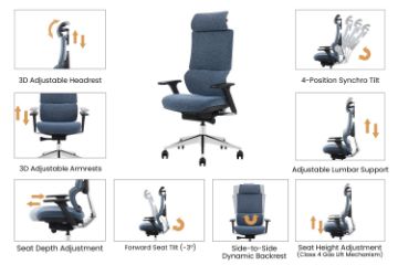 Picture of STRIX High Back Office Chair with 3D Adjustable Headrest & Dynamic Balance Backrest, 3D Armrests and Seat Slider 