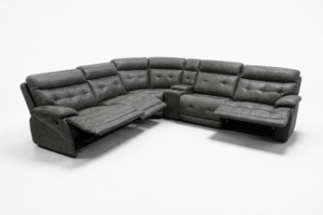Picture of SOMNIX Air Leather Manual Reclining Sectional Sofa with Storage Console & Cup Holders & USB & Type-C Ports (Charcaol)
