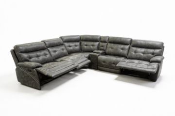 Picture of SOMNIX Air Leather Manual Reclining Sectional Sofa with Storage Console & Cup Holders & USB & Type-C Ports (Charcaol)