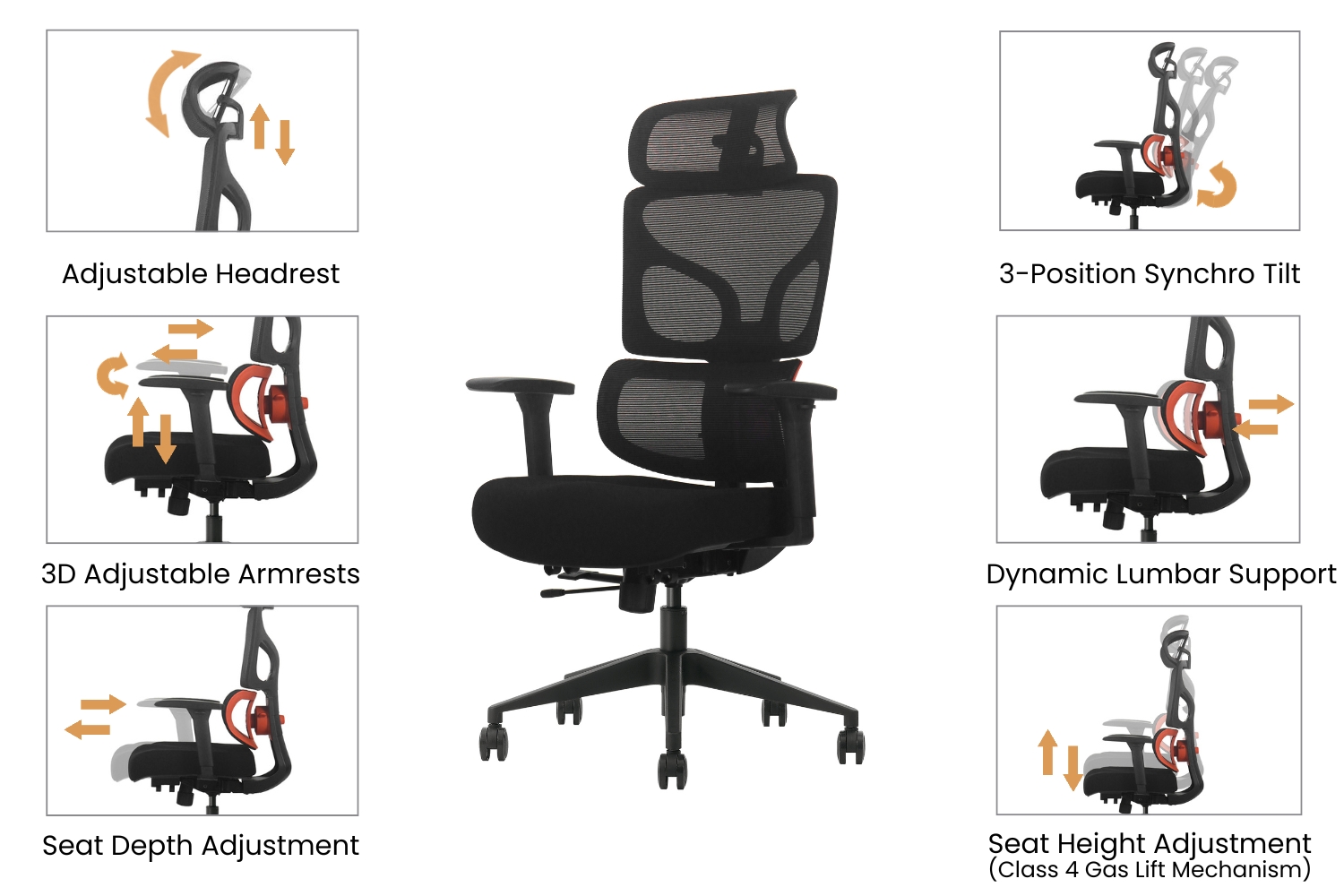 NEXEN High Back Office Chair with Adjustable Headrest, Dynamic Lumbar ...