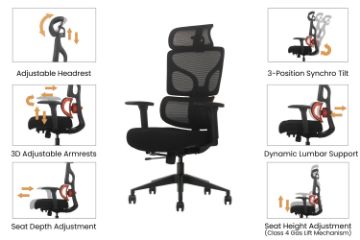 Picture of NEXEN High Back Office Chair with Adjustable Headrest, Dynamic Lumbar Support, 3D Armrests and Seat Slider