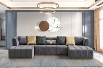 Picture of  [FLOOR MODEL CLEARANCE]  HALOTINE U-Shape Velvet Sectional Sofa (Grey)