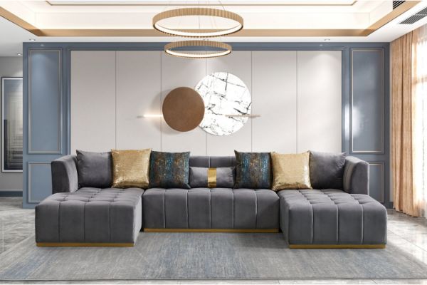 Picture of  [FLOOR MODEL CLEARANCE]  HALOTINE U-Shape Velvet Sectional Sofa (Grey)