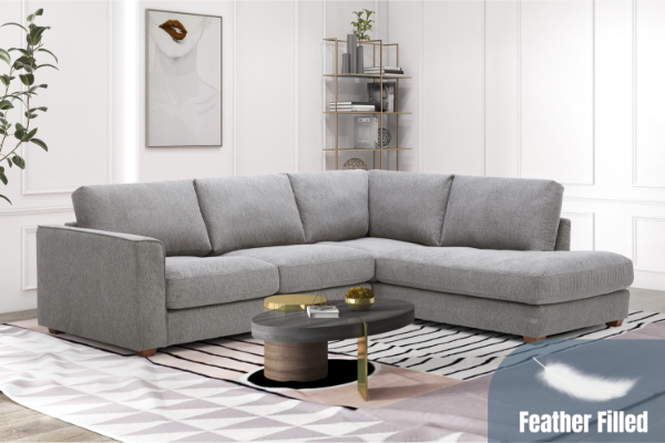 Picture of   [FLOOR MODEL CLEARANCE]HEARTLAND Feather-Filled Fabric Sectional Sofa (Grey) - Chaise Facing Right