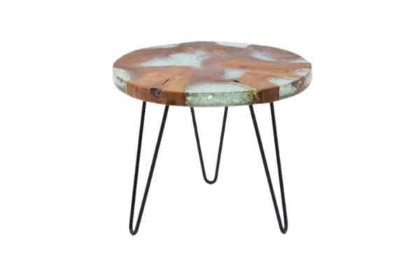 Picture of NATURA Round Side Table with Teak Wood and Icy Glass Top