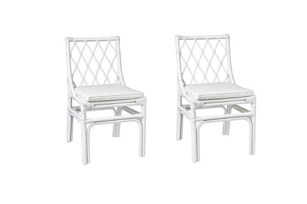 Picture of BRIGHTON Teak Wood & Rattan Dining Chair (Off White) - 2 Chairs in 1 Carton
