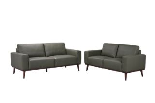 Picture of RHETT 3/2 Seater 100% Genuine Leather Sofa Range with Solid Wood Platform Base (Muted Green) - 3+2 Sofa Set