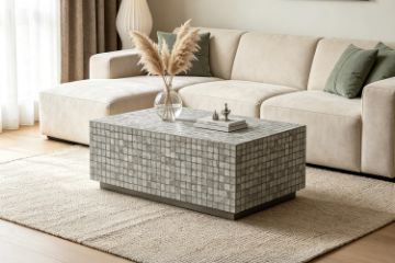 Picture of PIEDRAS Acacia Wood Coffee Table with Coconut Tiles