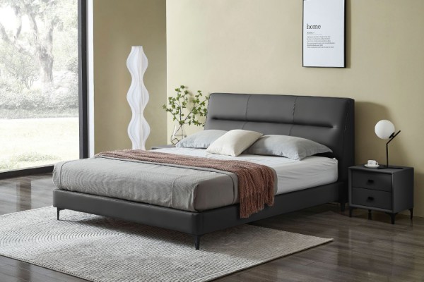 Picture of  [FLOOR MODEL CLEARANCE] CUBA Genuine Leather Queen Size Bed Frame (Dark Grey)