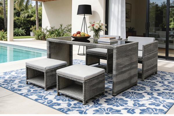 Picture of  [FLOOR MODEL CLEARANCE] ARIES 5PC Space-Saver Outdoor Dining Wicker Set