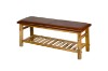 Picture of  [FLOOR MODEL CLEARANCE] NAPLES 121 Natural Cow Leather Solid Teakwood Bench with Shelf