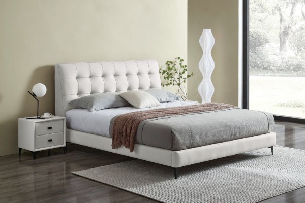 Picture of  [FLOOR MODEL CLEARANCE]  AUGUSTA Genuine Leather Queen Size Bed Frame (Light Grey)