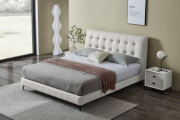 Picture of  [FLOOR MODEL CLEARANCE]  AUGUSTA Genuine Leather Queen Size Bed Frame (Light Grey)