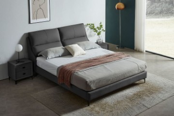 Picture of  [FLOOR MODEL CLEARANCE] ROMEO Queen Size Genuine Leather Bed Frame (Dark Grey)