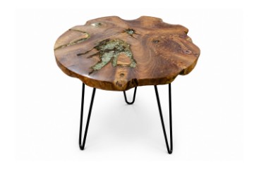 Picture of NATURA Teak Wood Side Table with Icy Glass Inlay