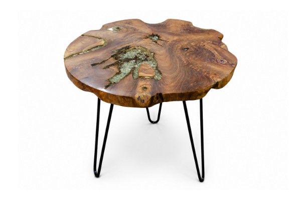 Picture of NATURA Teak Wood Side Table with Icy Glass Inlay