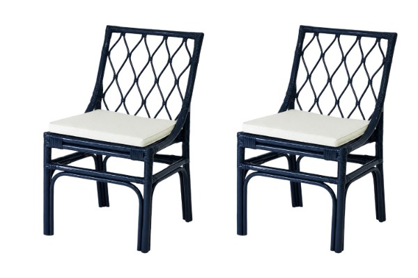 Picture of BRIGHTON Teak Wood & Rattan Dining Chair (Navy Blue) - 2 Chairs in 1 Carton