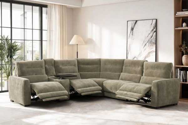 Picture of HIGHLAND Dual Motor Power Reclining Sectional Sofa with Storage Console & Swivel Tray Table & Bluetooth Speaker & USB