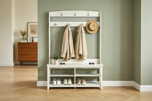 Picture of ELLIS Hall Tree with Shoe Bench, Coat Rack & Shelves (125x40x175)