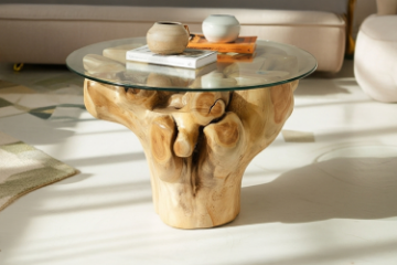 Picture of TAKARA D85 Tempered Glass Top Handcrafted Teak Root Coffee Table