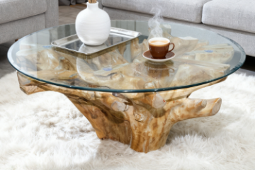 Picture of TAKARA D125 Tempered Glass Top Handcrafted Teak Root Coffee Table