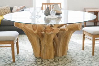 Picture of TAKARA D145 Tempered Glass Top Handcrafted Teak Root Dining Table