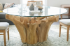 Picture of TAKARA D130/D145 Tempered Glass Top Handcrafted Teak Root Dining Table