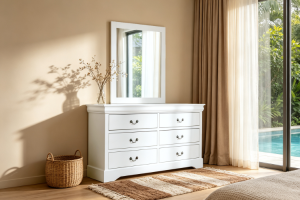 Picture of LOUIS 6-Drawer Dresser and Mirror with LED Lighting (White)